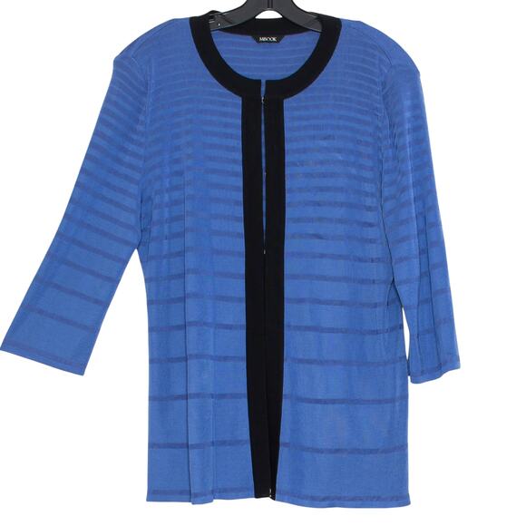 Misook Cardigan 3/4 Sleeve Minimalist Old Money Quiet Luxury Stripe Blue Size 2X - Picture 5 of 5